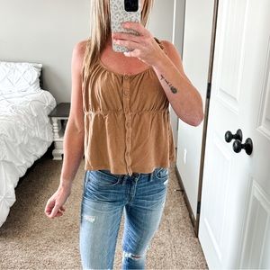 American Eagle Cropped Tank Top Brown/Tan Medium
